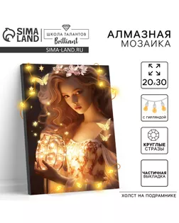 Алмазная мозаика с частичным заполнением на подрамнике «Лесная фея», 20 х 30 см, с гирляндой арт. СМЛ-237241-1-СМЛ0010371489