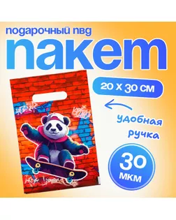 Пакет подарочный "Панда", полиэтиленовый с вырубной ручкой, 20 х 30 см 30 мкм арт. СМЛ-237254-1-СМЛ0010372135