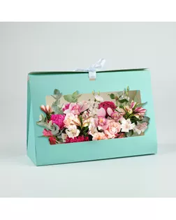 Складная коробка для цветов с окном Present, тиффани, 16 х 27 х 9 см арт. СМЛ-237515-1-СМЛ0010392899