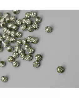 Бусины для творчества пластик "Шар зиг-заг" оливково-серебристые набор 20 гр0,6х0,6х0,6 см   1042857 арт. СМЛ-238123-1-СМЛ0010428576