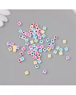 Бусины для творчества пластик "Куб цветные сердца" набор 20 гр 0,4х0,4 см арт. СМЛ-238275-1-СМЛ0010443021