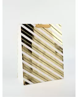 Пакет ламинированный «Золотые полосы», тиснение, глиттер, 26 × 12 × 33,5 см арт. СМЛ-270083-1-СМЛ0010444784