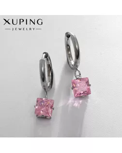 Серьги со стразами XUPING ромб мини, цвет розовый в серебре арт. СМЛ-238627-2-СМЛ0010453301