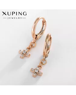 Серьги со стразами XUPING крест малый, цвет белый в розовом золоте арт. СМЛ-238670-1-СМЛ0010453375