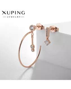 Серьги со стразами  XUPING круг с дополнением, цвет белый в розовом золоте арт. СМЛ-238679-1-СМЛ0010453385