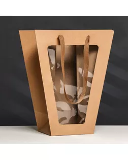 Пакет-переноска для цветов 18 × 14 × 35 х 28 см, крафт арт. СМЛ-239166-1-СМЛ0010458568