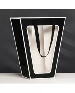 Пакет-переноска для цветов 18 × 14 × 35 х 28 см, черный с каймой арт. СМЛ-239168-1-СМЛ0010458571