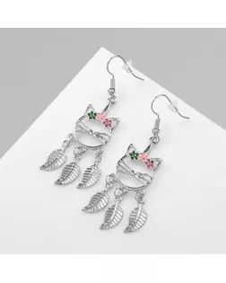 Серьги эмаль «Кошка» с листьями, цветные в серебре арт. СМЛ-239923-2-СМЛ0010478936