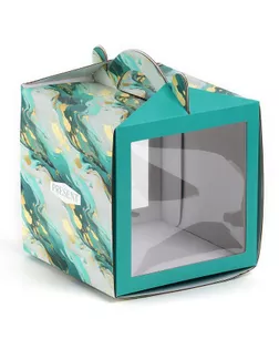 Коробка кондитерская с окном, сундук, «Мрамор», 20 х 20 х 20 см арт. СМЛ-240343-1-СМЛ0010508374