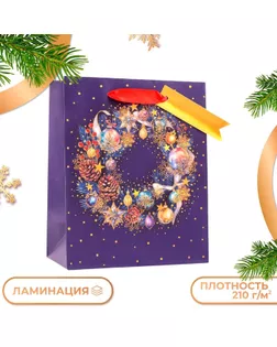 Пакет подарочный "Праздничный венок", 18 х 22,3 х 10 см. арт. СМЛ-241235-1-СМЛ0010544242