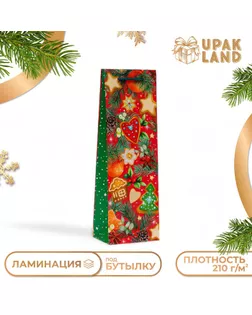 Пакет подарочный новогодний под бутылку, упаковка "Угощения", 12 х 36 х 8,5 см. арт. СМЛ-266131-1-СМЛ0010544278