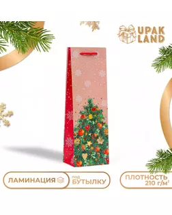 Пакет подарочный новогодний под бутылку, упаковка "Красивая Ёлка", 12 х 36 х 8,5 см. арт. СМЛ-251224-1-СМЛ0010544282