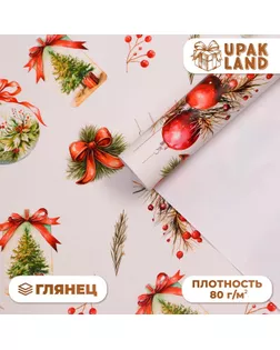 Бумага упаковочная новогодняя "Украшения", глянец, 1 лист, 80 г/м2 , 70 х 100 см арт. СМЛ-241369-1-СМЛ0010549216