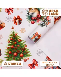 Бумага упаковочная новогодняя "Снеговик в шапке", глянец, 1 лист, 80 г/м2 , 70 х 100 см арт. СМЛ-241371-1-СМЛ0010549218
