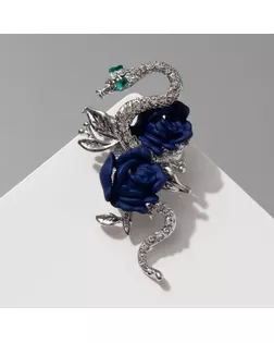 Брошь «Змея» обольстительница, цвет бело-синий в серебре арт. СМЛ-271817-1-СМЛ0010566247
