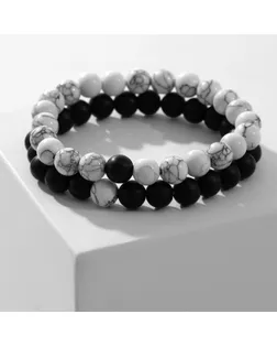 Набор браслетов 2шт шар №8 «Агат», цвет чёрно-белый арт. СМЛ-241573-1-СМЛ0010566262