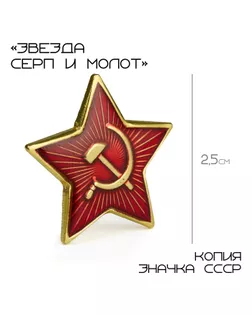 Значок «Звезда Серп и молот», 2.5 см, цвет красный в золоте арт. СМЛ-241993-1-СМЛ0010622232