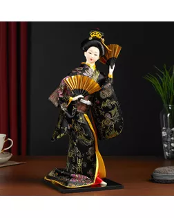 Кукла коллекционная "Гейша в черно-золотом кимоно с веерами" арт. СМЛ-104127-1-СМЛ0001062524