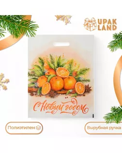 Пакет "Мандаринки с новым годом", полиэтиленовый с вырубной ручкой, 38х47 см. арт. СМЛ-242279-1-СМЛ0010638429