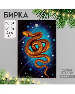Новогодняя бирка картон "Золотая змея" 4х6 см арт. СМЛ-273665-1-СМЛ0010647775