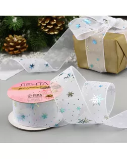 Лента капроновая «Снежинки», 40 мм, 9 ± 0,5 м, цвет белый арт. СМЛ-242654-1-СМЛ0010656366