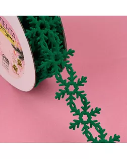Лента декоративная фигурная «Снежинки», 25 мм, 9 ± 0,5 м, цвет зелёный арт. СМЛ-242655-3-СМЛ0010656373