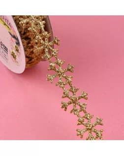 Лента декоративная фигурная «Снежинки», 20 мм, 9 ± 0,5 м, цвет золотой арт. СМЛ-266313-1-СМЛ0010656374