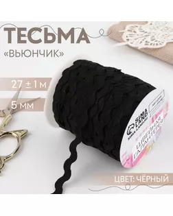 Тесьма декоративная «Вьюнчик», 5 мм × 27 м ± 1 м, цвет чёрный №39 арт. СМЛ-208222-10-СМЛ0010670964