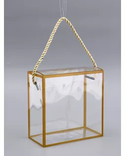 Коробка из PET с ручками, золотая, 14 х 14 х 7 см арт. СМЛ-267710-1-СМЛ0010745933