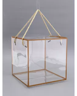 Коробка из PET с ручками, золотая, 21 х 21 х 21 см арт. СМЛ-267714-1-СМЛ0010745937