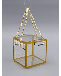 Коробка из PET с ручками, золотая, 10 х 10 х 10 см арт. СМЛ-267718-1-СМЛ0010745942