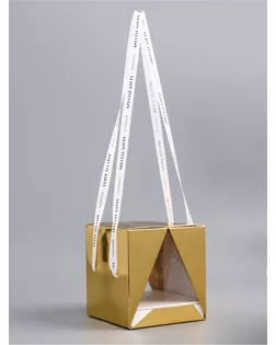 Коробка под бенто-торт с ленточками, золотая , 15,5 х 15,5 х 16 см арт. СМЛ-263515-1-СМЛ0010745957