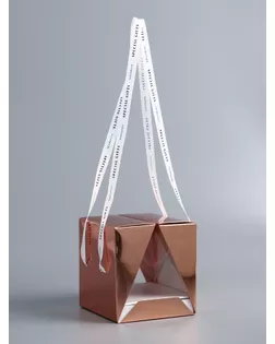 Коробка под бенто-торт с ленточками, ,розовое-золото  , 15,5 х 15,5 х 16 см арт. СМЛ-263516-1-СМЛ0010745958