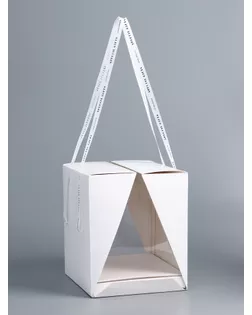 Коробка под бенто-торт с ленточками, белая , 21 х 21 х 25 см арт. СМЛ-263518-1-СМЛ0010745961