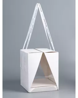 Коробка под бенто-торт с ленточками, белая , 25 х 25 х 27 см арт. СМЛ-263524-1-СМЛ0010745967