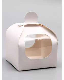 Коробка под бенто-торт с окном, белая, 14×14×12 см арт. СМЛ-273006-1-СМЛ0010762677