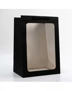 Пакет подарочный, с окном,  35 х 25 х 18 см, черный, 1шт. арт. СМЛ-276544-1-СМЛ0010787669