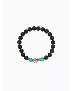 Браслет "Слоник" камень пирит, лава, длина 18 см, цв. чёрный, бирюзовый арт. СМЛ-280260-1-СМЛ0010792297