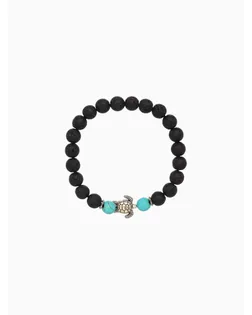 Браслет "Черепашка" камень пирит, лава, длина 18 см, цв. чёрный, бирюзовый арт. СМЛ-280261-1-СМЛ0010792298