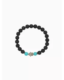 Браслет "Хамса" камень пирит, лава, длина 18 см, цв. чёрный, бирюзовый арт. СМЛ-280262-1-СМЛ0010792299