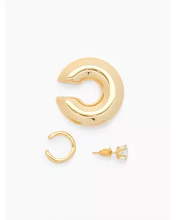 Набор серьги и каффы 3 шт., бублик и стразик, цвет золото арт. СМЛ-272218-1-СМЛ0010826306