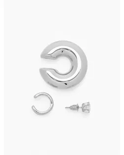 Набор серьги и каффы 3 шт., бублик и стразик, цвет серебро арт. СМЛ-272218-2-СМЛ0010826307