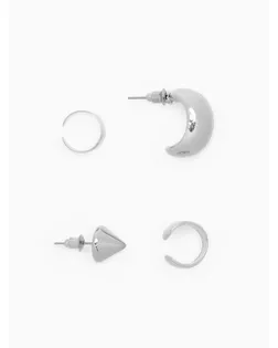 Набор серьги и каффы 4 шт. «Фигуры» объёмные, цвет серебро арт. СМЛ-272221-2-СМЛ0010826317