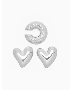 Набор серьги и каффы 3 шт. «Сердечко» бублик, цвет серебро арт. СМЛ-272225-2-СМЛ0010826331