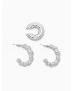 Набор серьги и каффы 3 шт. «Косичка» бублик, цвет серебро арт. СМЛ-272226-2-СМЛ0010826333