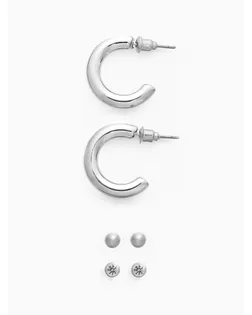 Набор серьги 3 пары «Классика» кольца, цвет серебро арт. СМЛ-270909-1-СМЛ0010826345