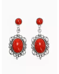 Серьги «Капля» винтаж, красные в чернённом серебре арт. СМЛ-272299-1-СМЛ0010826427