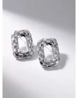 Серьги со стразами «Блеск» мягкий прямоугольник, белые в серебре арт. СМЛ-269762-1-СМЛ0010826483