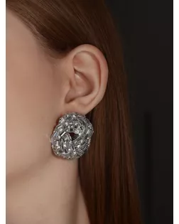 Серьги со стразами «Блеск» переплетение, белые в серебре арт. СМЛ-269847-1-СМЛ0010826487