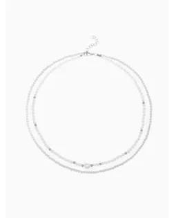 Бусы с жемчугом «Бусина» два ряда №4+6, цвет белый в серебре, 50 см арт. СМЛ-272308-1-СМЛ0010830152